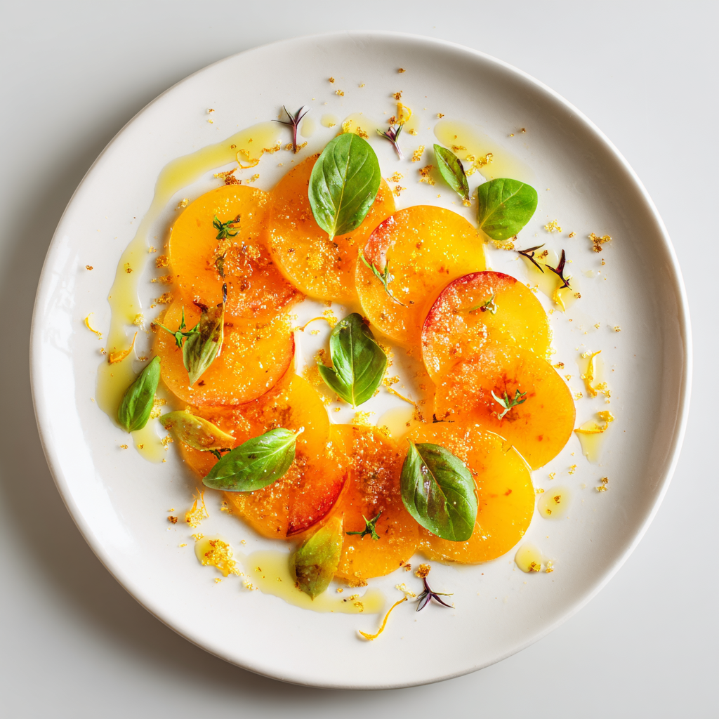 Carpaccio de pêches au sucre infusé