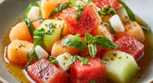 Salade de melon, basilic et vinaigrette
