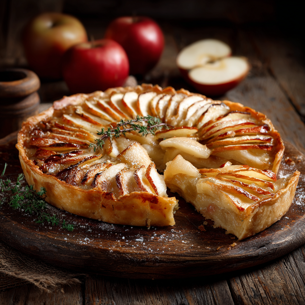 Gâteau aux pommes et fleurs